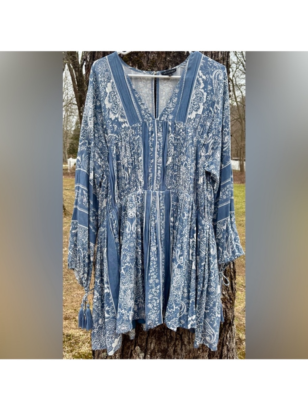 En Creme Blue Paisley Boho Tunic or Dress D20